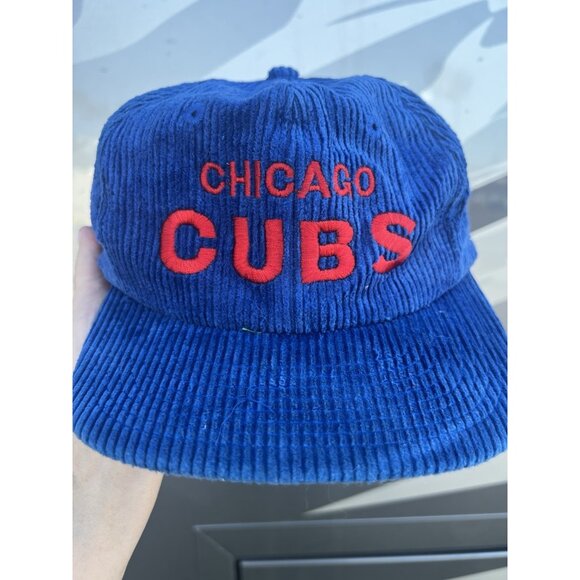Vintage 80s Twins blue corduroy red embroidered logo Chicago Cubs cap retro